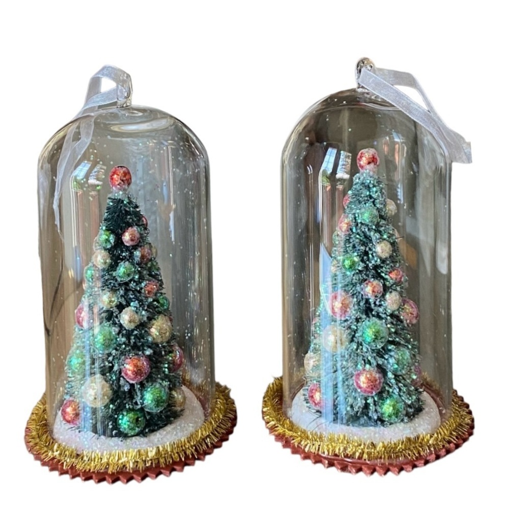 Christmas Bottlebrush Trees Under
Glass Dome Ornaments Set of 2